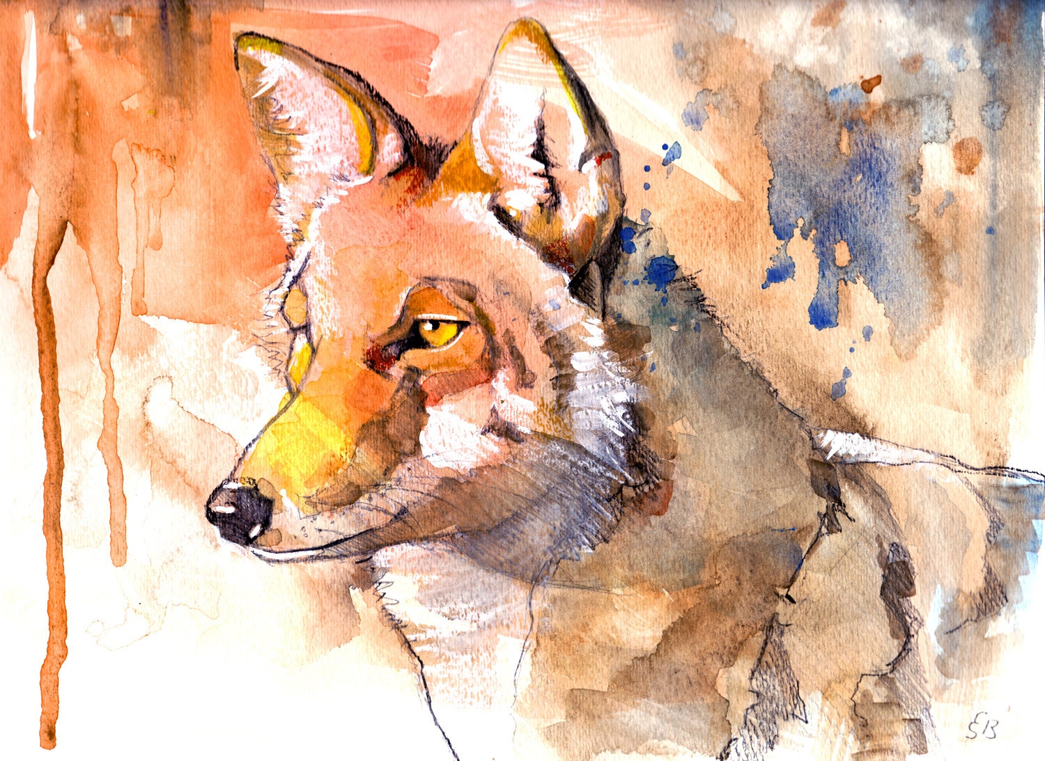 Coyote watercolor art desert decor kitchen wall art