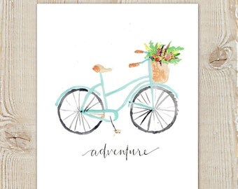 Vintage Bicycle Adventure Floral Bike Watercolor Instant Download Printable Print