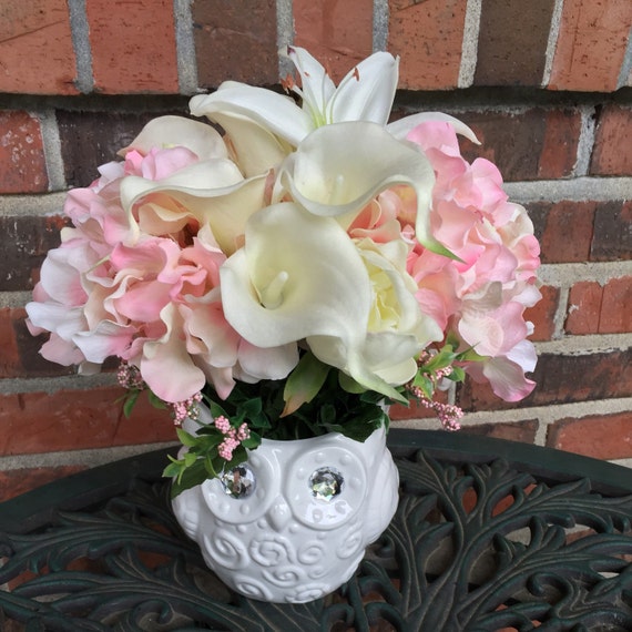 Owl Vase Floral Arrangement. Bling Owl Floral by MerryMeBouquets