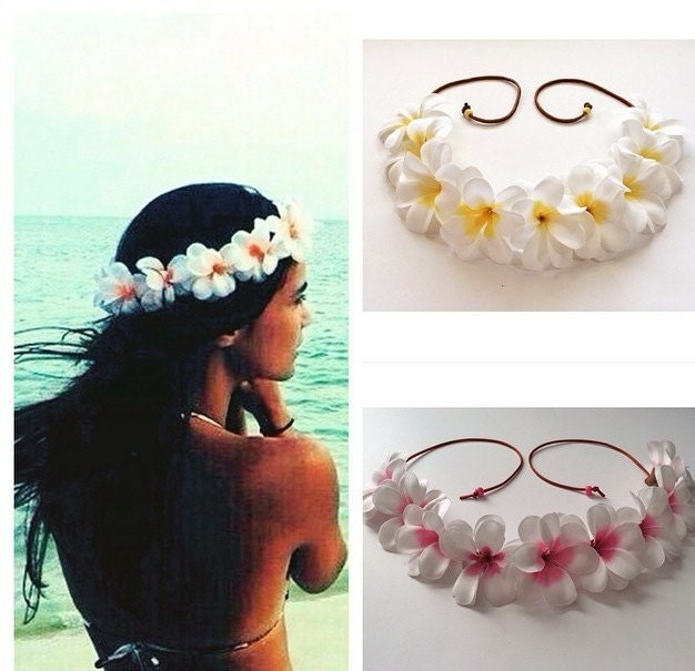 Hawaiian Plumeria White Pink Flower Crown Floral Halo Bohemian