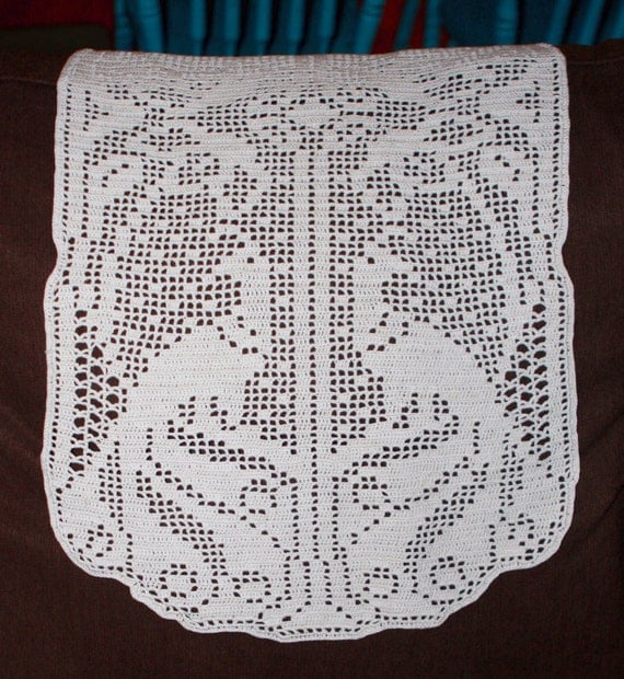 Filet Crochet Peacock Table Runner