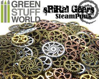 Set 85gr. - Spiral COGS and GEARS Steampunk - 40-50 units - sizes 1.5-2cm - Beads Mix