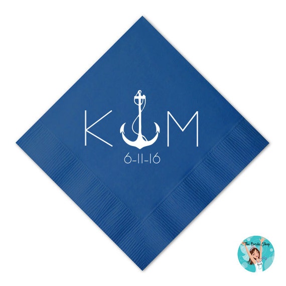 Anchor Wedding Napkins Personalized Cocktail by