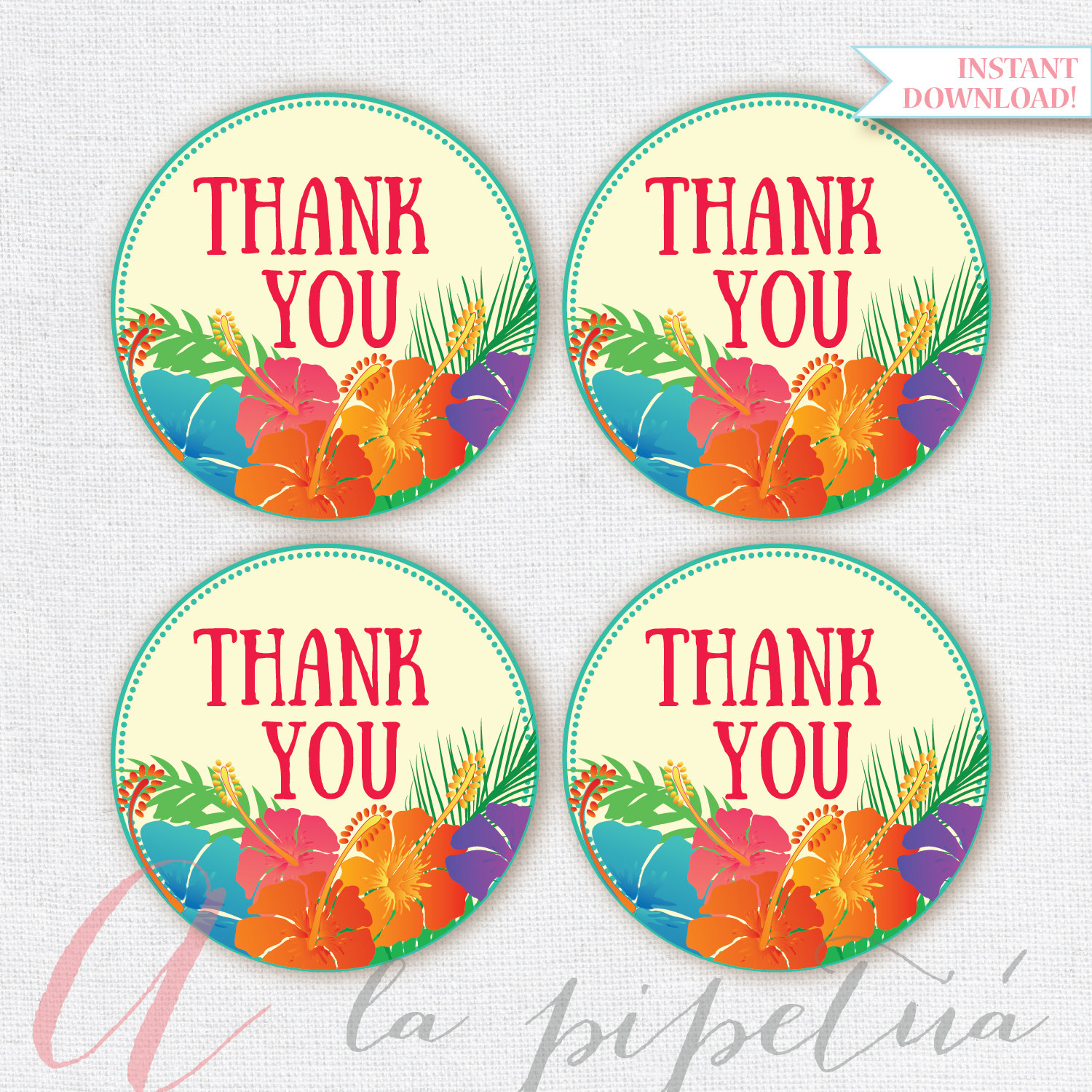 Thank You Favor Tags . Luau tags. Printable tag. Hawaiian