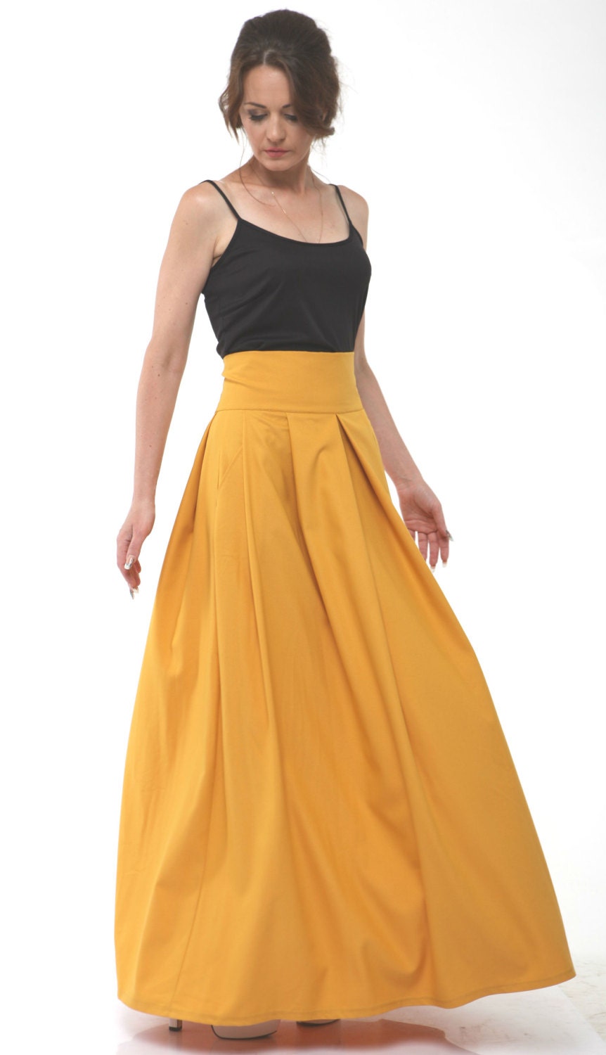 Mustard Maxi Skirt.High Waist Women's by FashionDress8 on Etsy