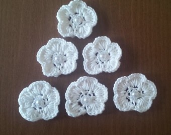 set of 6 crochet flowers, crochet flowers, appliques, craft supplies, sewing supplies