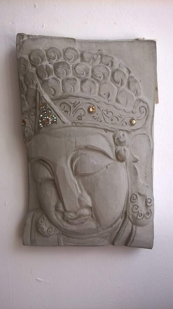 Stone Buddha Head Wall Plaque Diamond Encrusted Wall Art