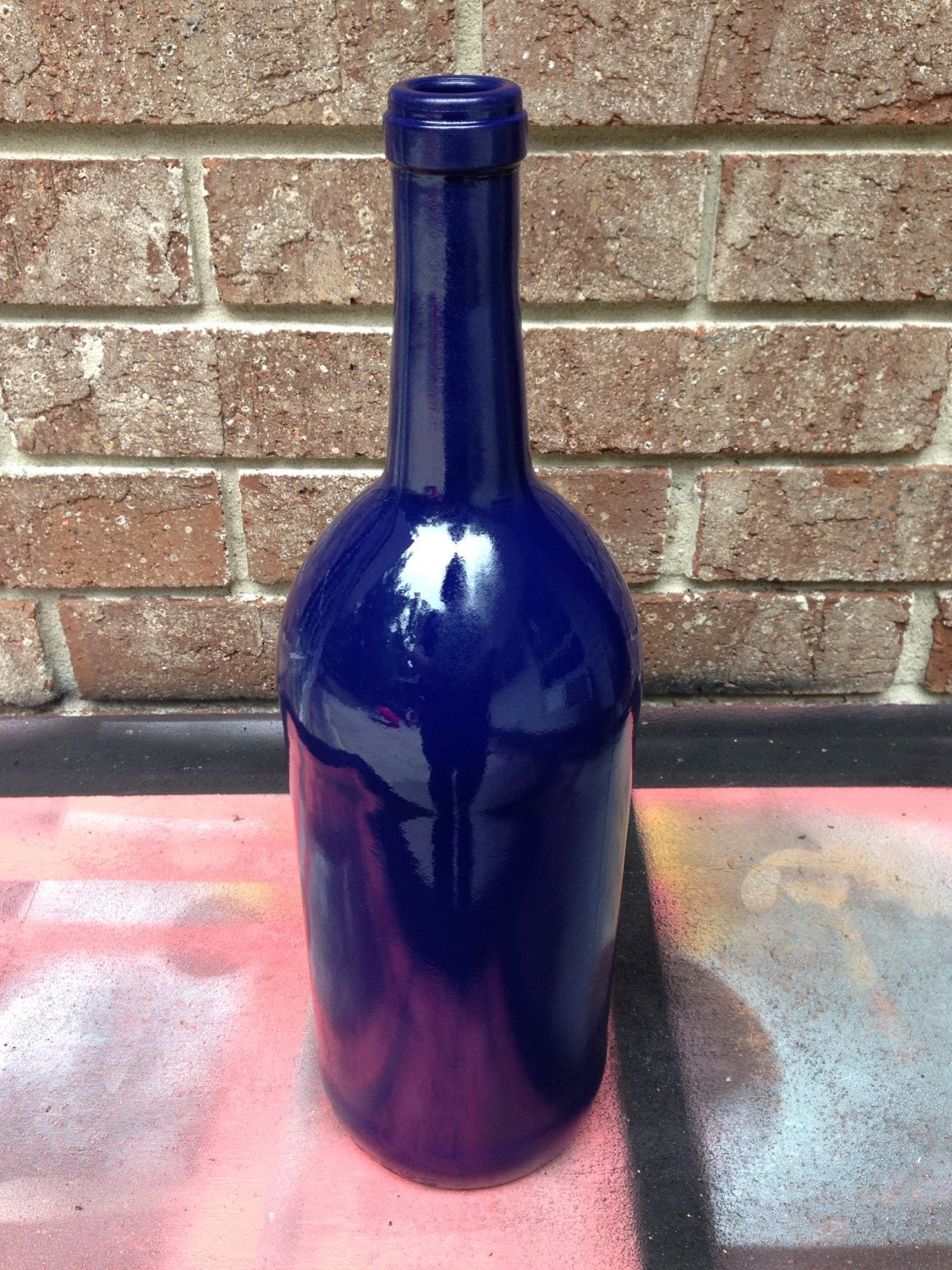 Painted Blue Wine Bottle Navy Blue Wedding Decor by TwistTradish