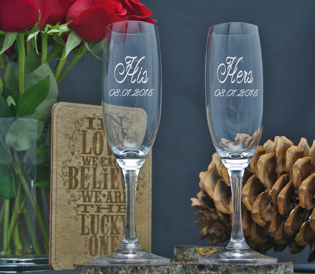 Personalized Champagne Glasses / Engraved Glass / Etched Flute