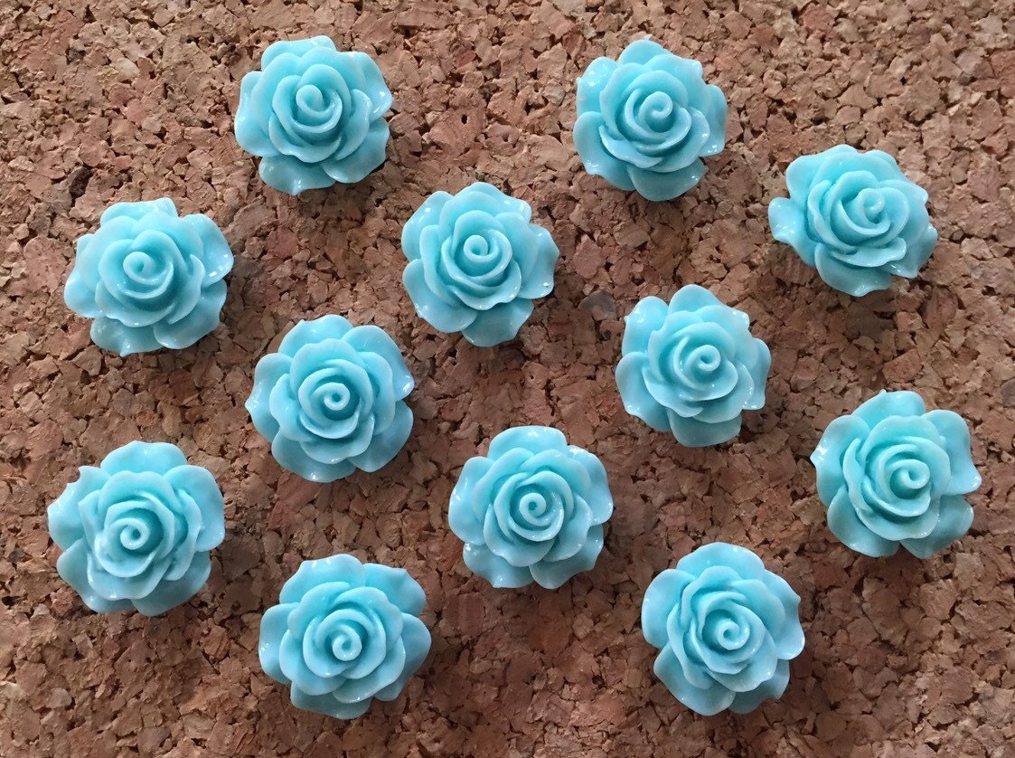 Cute Push Pins Light Blue Roses set of 12 baby shower