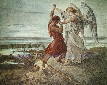 Gustave Dore "Jacob Wrestling with the Angel" c1855 Reproduction Digital Print