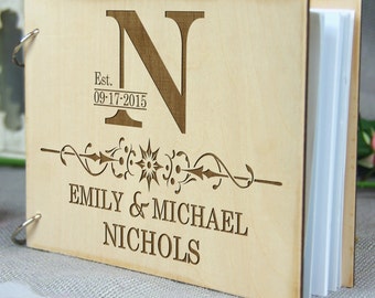 Custom Unique Wedding Anniversary Bridal shower guest book, Personalized gift for couple, Memory album, Laser engraved, Rustic wedding decor