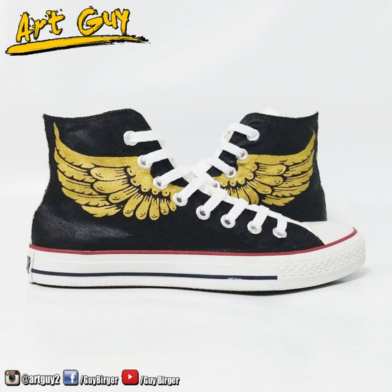converse hand painted wings Custom golden angel shoes one of a