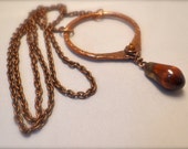Copper pendant necklace Scorched Earth porcelain dangle on copper chain hammered copper ring with mookaite bead primitive boho necklace