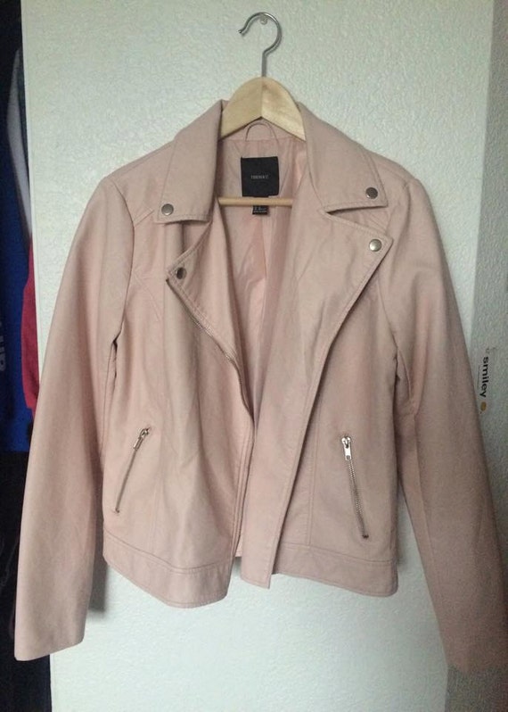 Faux Leather Pink Moto Jacket Forever 21 by shopdazy on Etsy