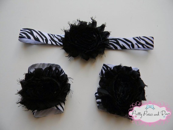 ... Flower Headband, Zebra Headband, Zebra Barefoot Sandals, Baby Sandals