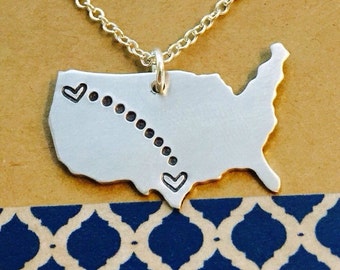 Long Distance Necklace Personalized United States Necklace -Long Distance Necklace - Best Friends Necklace- Moving Away Gift
