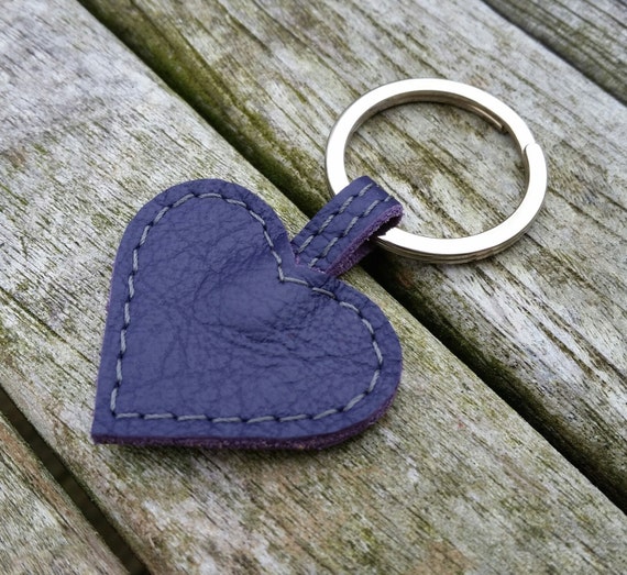 Purple leather heart keyring