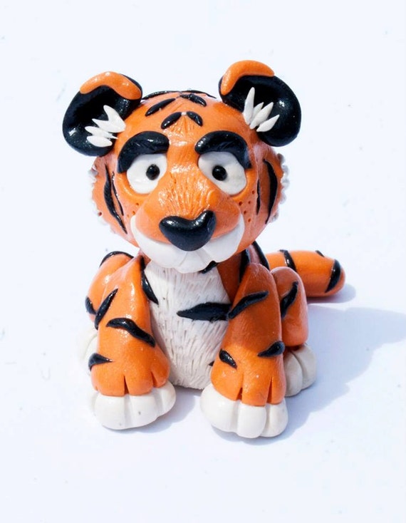 Handmade Tiger Animal Polymer Clay Figure by MeganMakesArt on Etsy