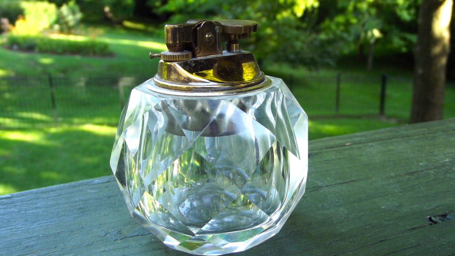 Vintage Crystal and Brass Table Lighter by sistersvintageattic