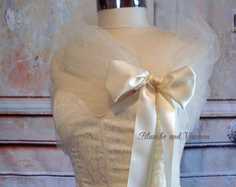 Ivory Tulle Shawl Tulle Shrug Tulle Bolero Soft White Evening Wrap Portrait Stole Wedding Shawl