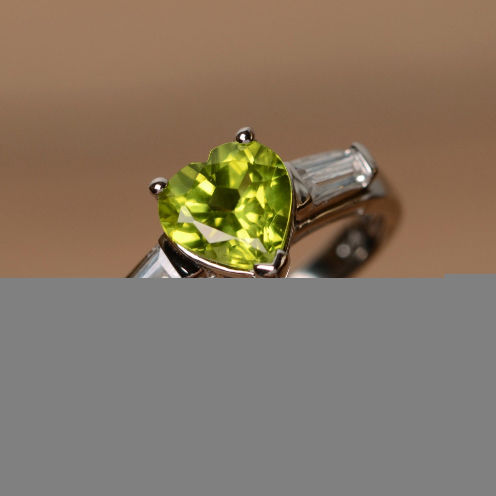 Natural Green Peridot Ring Heart Peridot Gemstone Ring