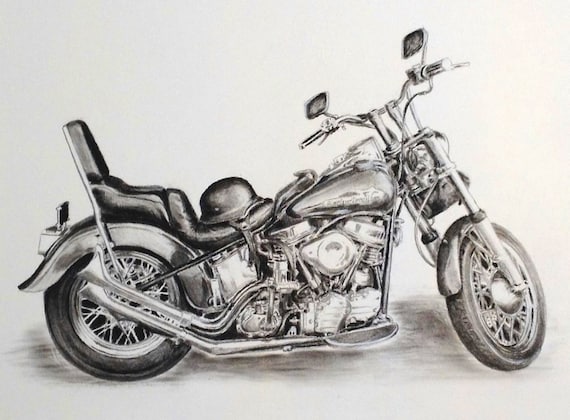 Honda motorcycle charcoal/pencil drawing #6