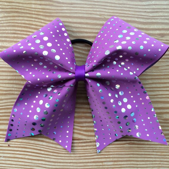 Purple Cheer Bow with Silver Holographic Polka Dots by CarleysBows