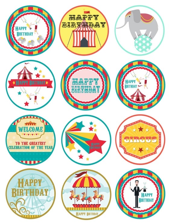 Circus Carnival Printable Cupcake Toppers Instant Download