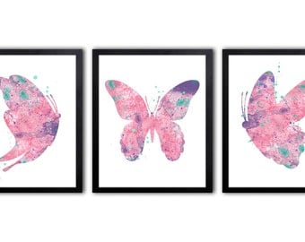 Butterfly Nursery Art For Girl, Watercolor Butterfly Art Print - BS9