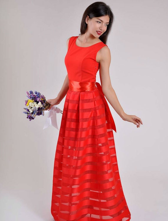 Red Evening Dress Long Wedding Party Maxi Dress Bridesmaid Engagement.