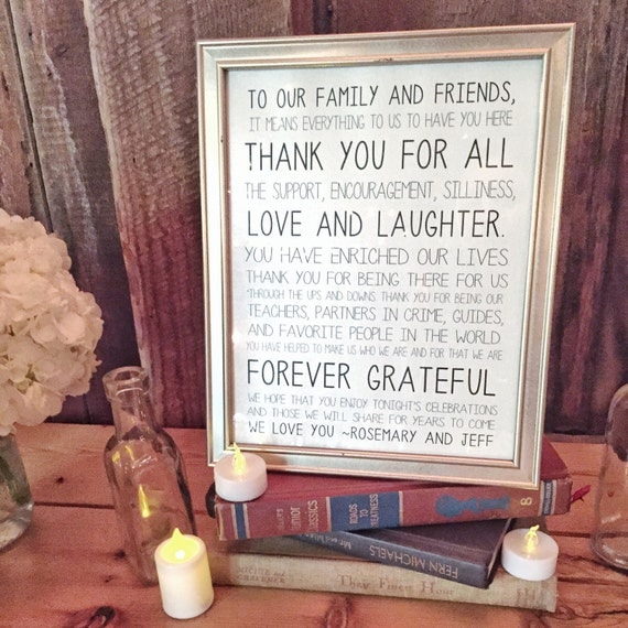 thank you wedding sign card and gift table