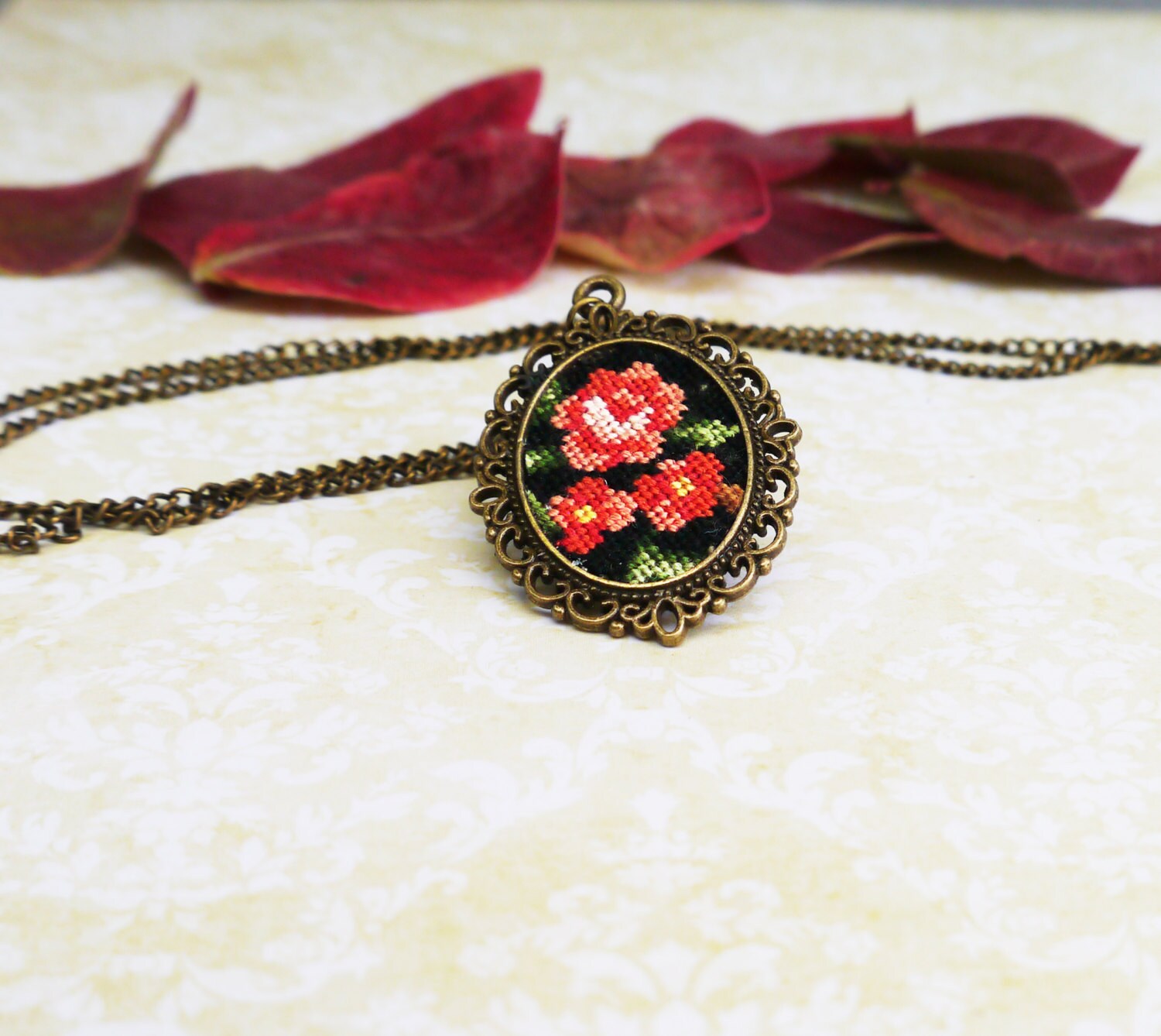 Cross stitch pendant necklace