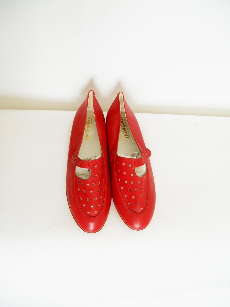 CACHAREL 80s woman flat shoes leather perforated leather Size