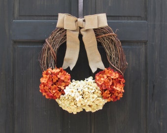 Late Summer Wreath, Fall Wreath, Fall Front Door Wreath, Fall Grapevine Wreath, Hydrangea Wreath, Summer Grapevine Wreath, Rustic Wreath