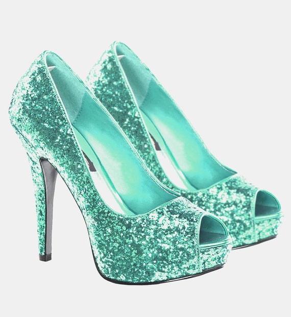 SPARKLY mint glitter heels heel stiletto shoes by CrystalCleatss