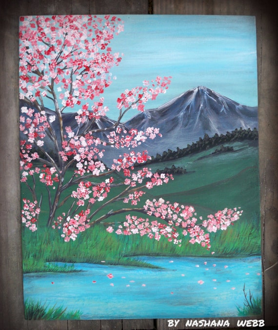 Cherry blossom tree landscape painting 11x14 by FindleysDreamTree