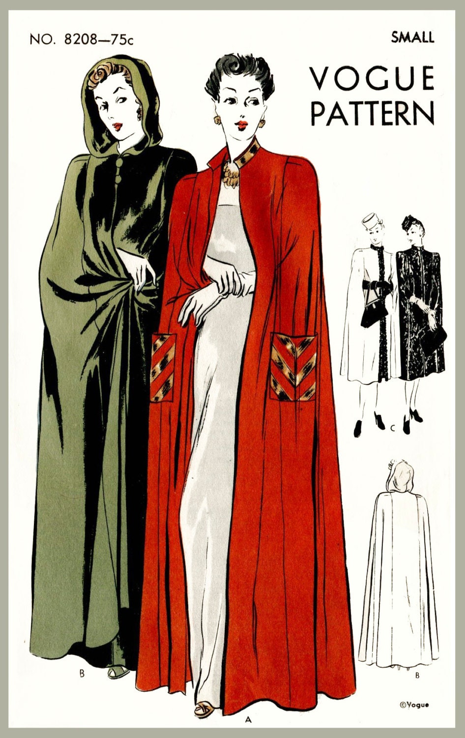 1940s 40s vintage women's sewing pattern cape day or