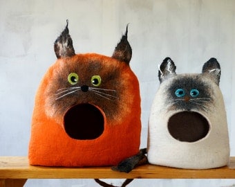 Cat bed Cat cave Cat house Felted wool cat bed handmade eco friendly pet bed "Siamo Cat" Cat lover gift by Indre Naujokiene