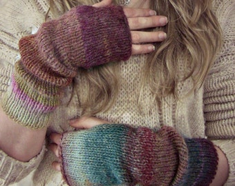 Boho Knit Arm Warmers, Fingerless Gloves