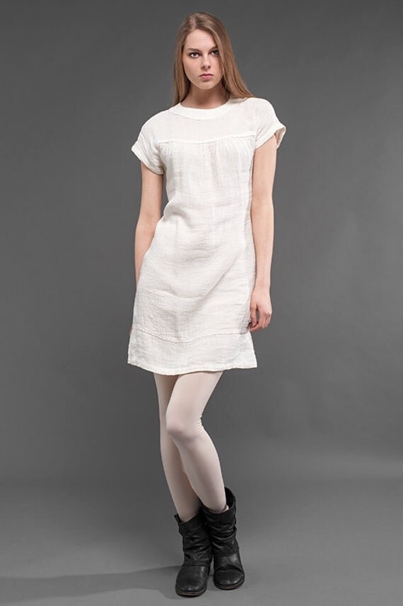 Short White Linen Dress pure linen summer dress by LinenSupplies