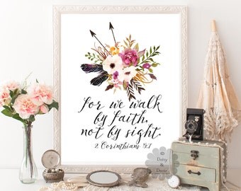 2 Corinthians 5:7 Bible verse print Scripture print Christian quote typography decor poster art print verse art decor wall art bible art