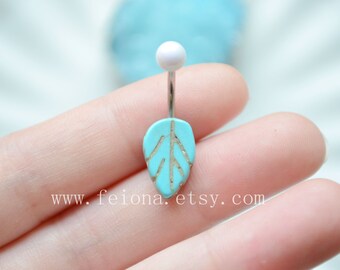 Turquoise leaf belly button ring, Leaf Navel Piercing, friendship belly rings, Belly Button Piercing, Belly jewelry, Body jewelry