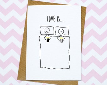 Funny Valentines Day Card - Anniversary Card - Lying In Bed Looking At Phones