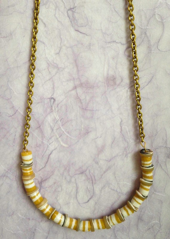 Long Togolese Glass and Fijian Shell Bead Brass by BOPJewelry