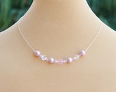 Pink Bridesmaid Necklace Blush Pink Floating Necklace Rose Pink Necklace with Swarovski® Pearl, Rose Quartz Wedding Jewelry