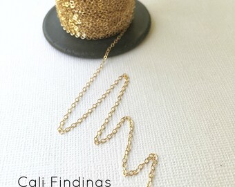 14K Gold Fill Chain- BY FOOT- Flat Cable Chain 1.3mm Wholesale, Bulk, Findings, Supplies, Gold, Gold Chain