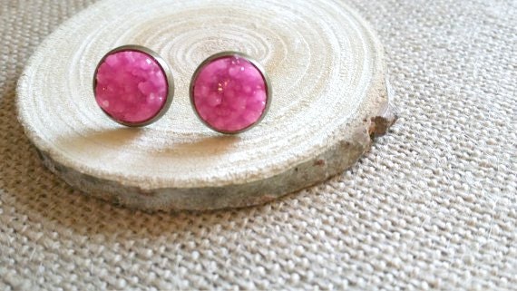 Pink Druzy Earrings / Druzy Stud Earrings / Gemstone Earrings / Faux Druzy Earrings / Hot Pink Earrings / Neon Stud Earrings