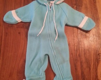 Vintage 1970's Toddletime Blue White Baby Bunting Infant Coat Acrylic Zip Shower Gift Boy Snow Suit Hooded Retro Sleep Bag Small