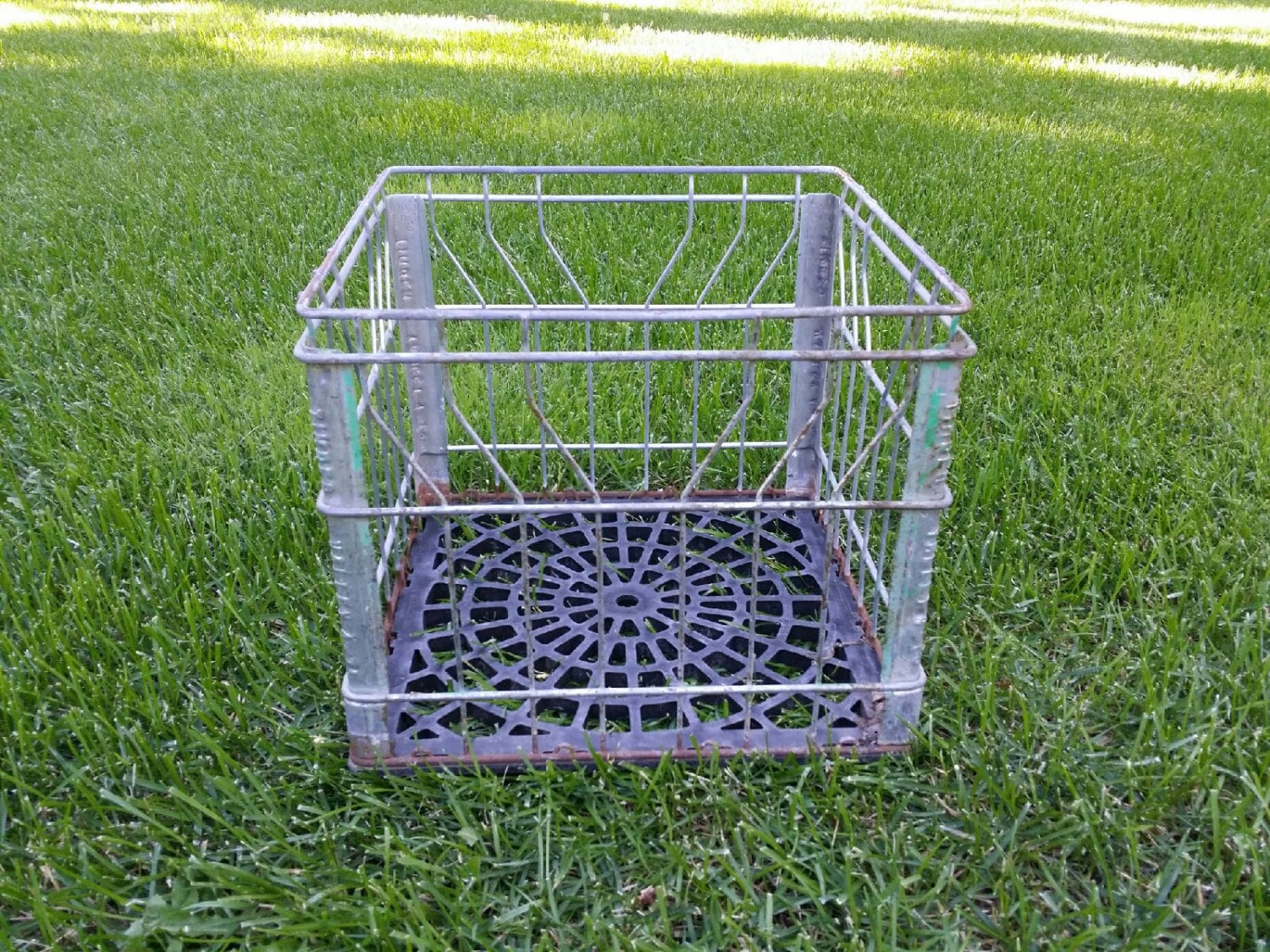 Vintage Square Metal Crate Industrial Storage Steel Box